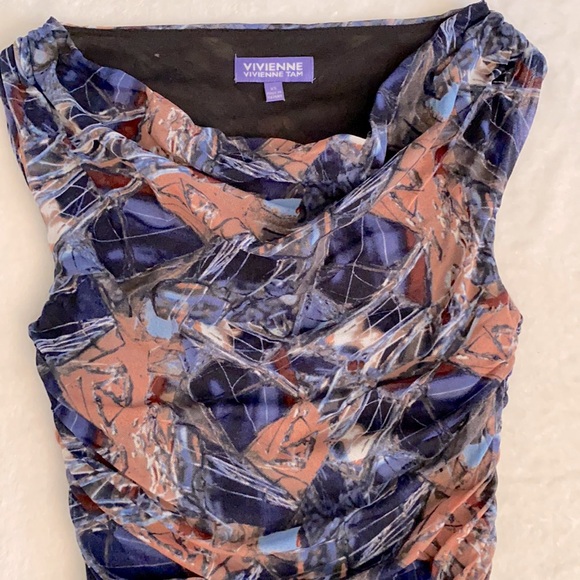 Vivienne by Vivienne Tam | Sleeveless Mesh Drape Cowl Neck Ruched Fairy Top (XS) - Picture 3 of 13